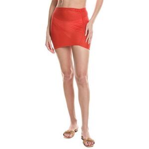 Vixx Swim Lynn Ruched Mini Cover-Up Swim Skirt Solid Orange Paula Hermanny